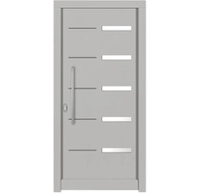 Moderne Haustür mit geraden Linien und Edelstahlgriff