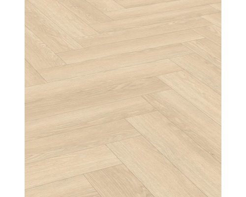 Laminat Nature Sense Baronia Eiche sand Fischgrät 840 x 168 x 8 mm Verlegung von hellem Laminat im Fischgrätenmuster