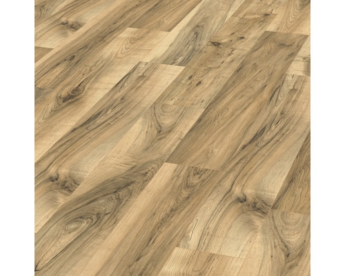 Laminat wasserfest Nature Sense Perganti Nussbaum Landhausdiele 1292 x 193 x 8 mm Nahaufnahme von Laminatboden in Holzoptik
