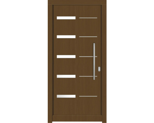 Haustür DW20 Kiefer/Eiche S52-Zeder 1000x2100 mm DIN Rechts (nach innen öffnend) Holztür mit fünf rechteckigen Ausschnitten und einem vertikalen Türgriff
