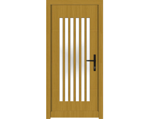 Haustür DW25 Kiefer/Eiche S12-Honig 1100x2100 mm DIN Rechts (nach innen öffnend) Holztür mit Glaseinsätzen und Türgriff