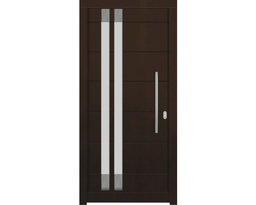 Haustür DW27 Kiefer/Eiche Nussbaum 1100x2100 mm DIN Rechts (nach innen öffnend) Braune Haustür mit Glaseinsätzen und Griff