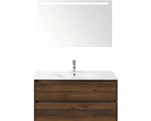 Waschtisch mit Unterschrank, Waschbecken und Spiegel mit Beleuchtung