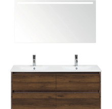 Waschtischkombination mit zwei Waschbecken, Unterschrank mit Schubladen und Spiegel mit Beleuchtung