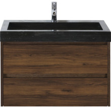 Waschtischunterschrank mit zwei Schubladen, schwarzem Waschbecken und Armatur