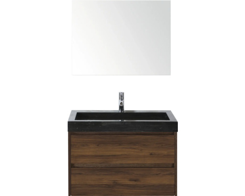 Waschtischkombination mit Spiegel, Waschtisch aus Stein, Unterschrank mit zwei Schubladen