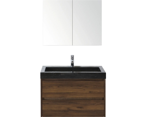 Waschtischkombination mit Spiegelschrank, Waschbecken, Armatur und Unterschrank