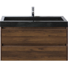 Waschtischunterschrank mit schwarzem Waschbecken und zwei Schubladen