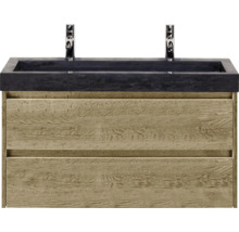 Waschtischunterschrank mit zwei Schubladen, Waschtischplatte und zwei Armaturen