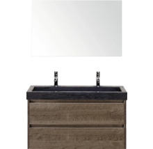 Waschtischkombination mit Spiegel, Waschtisch und zweiarmiger Armatur für das Badezimmer