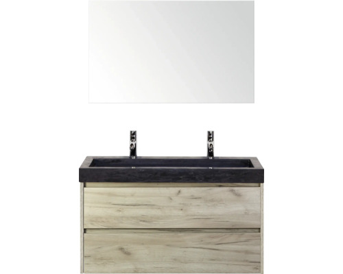 Waschtischkombination mit Spiegel, Waschbecken, Armaturen und Unterschrank