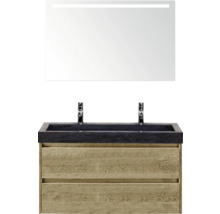 Waschtischkombination mit Waschtisch, Unterschrank und Spiegel mit Beleuchtung