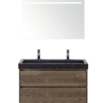 Waschtischkombination mit Spiegel und Holzunterschrank