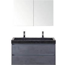 Waschtisch mit zwei Becken, Unterschrank und Spiegelschrank