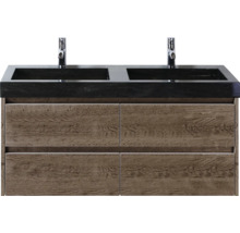 Waschtischunterschrank mit Doppelwaschbecken, Holzoptik und vier Schubladen