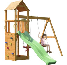 Spielturm aus Holz mit Rutsche, Schaukel und Kletterwand