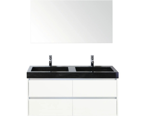 Waschtisch mit zwei Waschbecken, Spiegel und Unterschrank