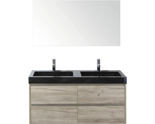 Doppelwaschtisch mit Spiegel und Unterschrank für das Badezimmer