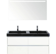 Badezimmermöbel-Set mit Doppelwaschtisch, Unterschrank und Spiegel mit Beleuchtung