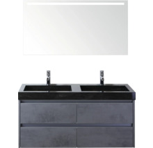 Doppelwaschtisch mit Unterschrank und beleuchtetem Spiegel für das Badezimmer