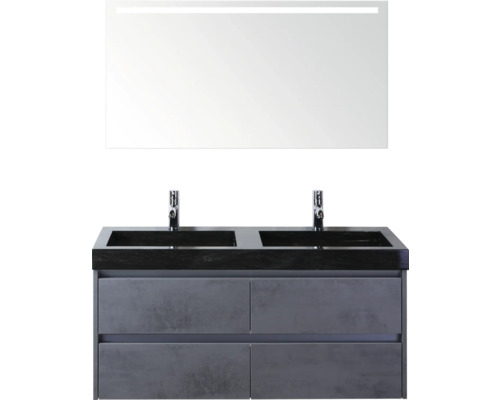 Doppelwaschtisch mit Unterschrank und beleuchtetem Spiegel für das Badezimmer