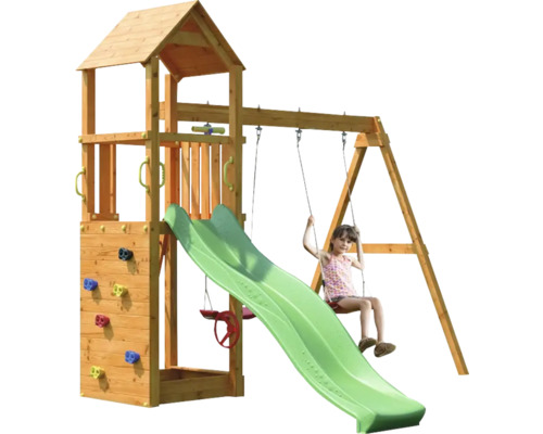 Spielturm mit Schaukel, Rutsche und Kletterwand für den Garten