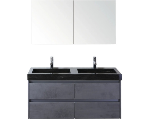 Badezimmermöbelset mit Waschtischunterschrank, zwei Waschbecken und Spiegelschrank