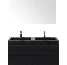 Waschtischkombination mit zwei Waschbecken, zwei Armaturen und Spiegelschrank