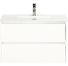 Weißer Waschtisch mit zwei Schubladen und Armatur