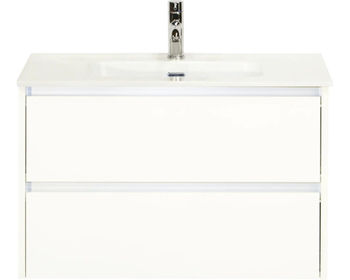 Weißer Waschtisch mit zwei Schubladen und Armatur
