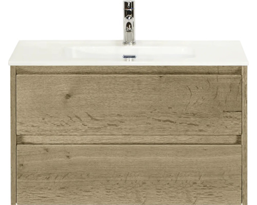 Waschtischunterschrank mit zwei Schubladen und Aufsatzwaschbecken