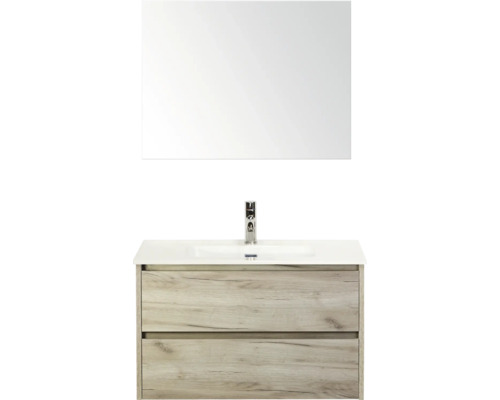 Waschtisch mit Spiegel und zwei Schubladen im Holzdekor für das Badezimmer