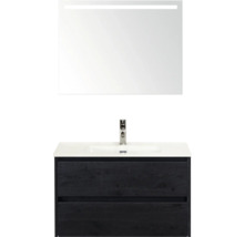 Waschtisch mit Unterschrank, Waschbecken und Spiegel mit Beleuchtung