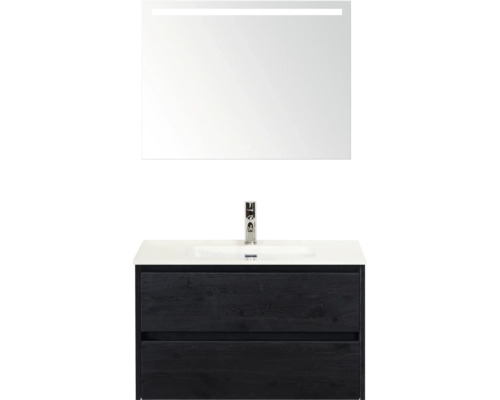 Waschtisch mit Unterschrank, Waschbecken und Spiegel mit Beleuchtung