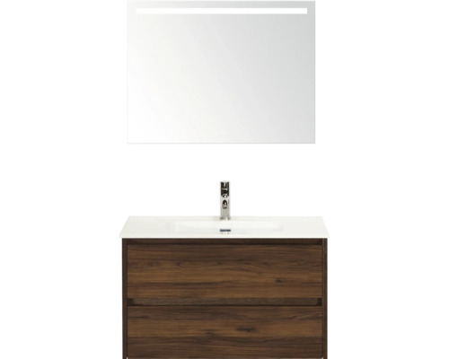 Badezimmermöbel-Set mit Waschtischunterschrank, Waschbecken und Spiegel mit Beleuchtung