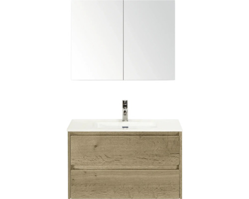 Waschtischkombination mit Spiegelschrank und zwei Schubladen