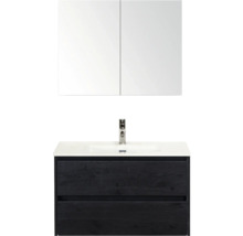 Badezimmermöbelset mit Waschbecken, Unterschrank mit zwei Schubladen und Spiegelschrank