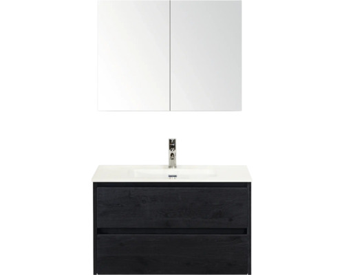 Badezimmermöbelset mit Waschbecken, Unterschrank mit zwei Schubladen und Spiegelschrank