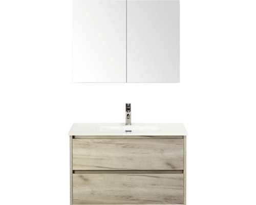 Waschbeckenunterschrank mit Spiegel und zwei Schubladen