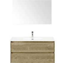 Waschtischkombination mit Spiegel, Waschbecken und zwei Schubladen