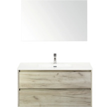 Waschtischkombination mit Spiegel, Waschbecken und zwei Schubladen in Holzoptik