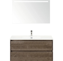 Waschtischkombination mit Spiegel und Unterschrank mit Schubladen im Badezimmer