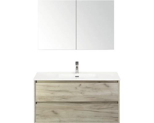 Badezimmermöbel-Set mit Waschbecken, Unterschrank und Spiegelschrank