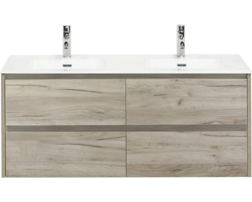 Waschtischunterschrank mit vier Schubladen und zwei Waschbecken