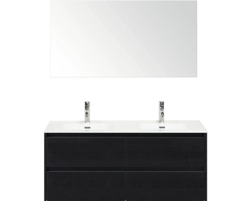 Badezimmermöbel-Set mit Doppelwaschtisch, Spiegel und Unterschrank