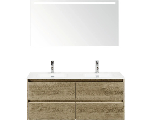 Badezimmer Waschtisch mit Spiegel und Holzoptik