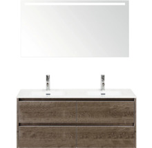 Badezimmermöbel-Set mit Waschtisch, zwei Waschbecken und beleuchtetem Spiegel