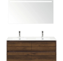 Waschtischkombination mit zwei Waschbecken, Unterschrank und Spiegel mit Beleuchtung