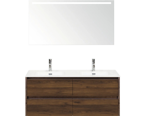 Waschtischkombination mit zwei Waschbecken, Unterschrank und Spiegel mit Beleuchtung