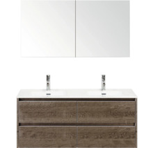 Waschtisch mit zwei Waschbecken, Unterschrank und Spiegelschrank